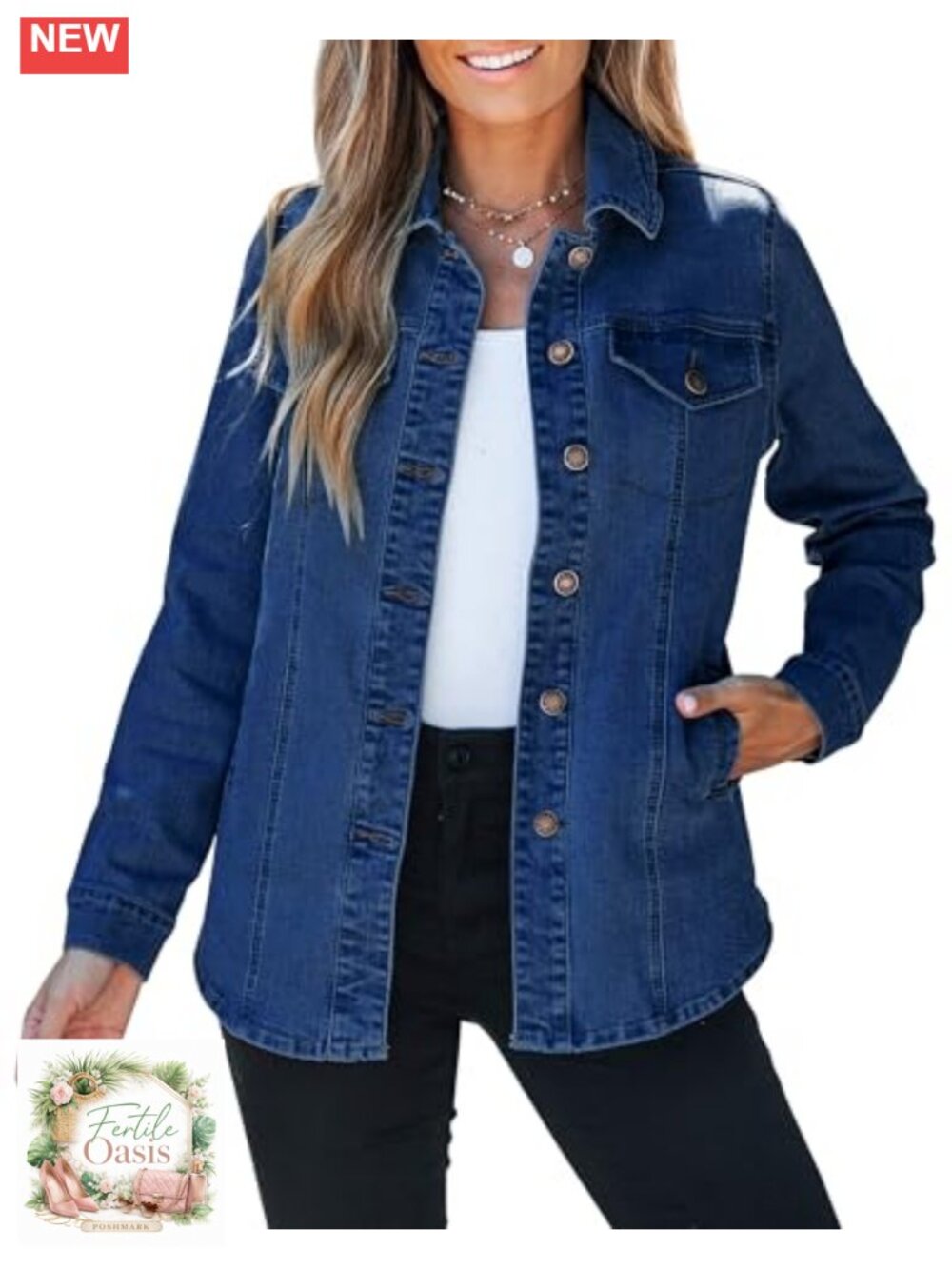 Women's Oversized Denim Shacket Jacket with Pockets